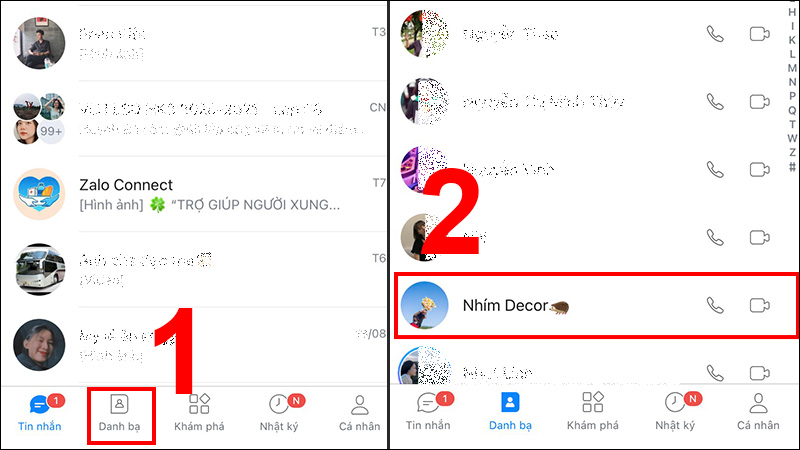 Vào Danh bạ và chọn Danh bạ muốn gửi đi
